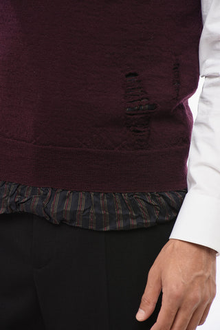 MM14 Gilet in Lana Effetto Vintage con Fodera a Righe