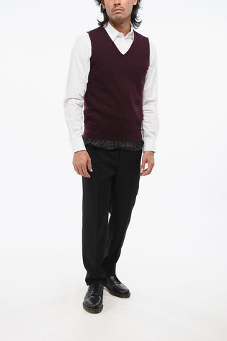 MM14 Gilet in Lana Effetto Vintage con Fodera a Righe