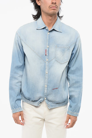 Light-Wash Denim Shirt with Elastic Waist Detail