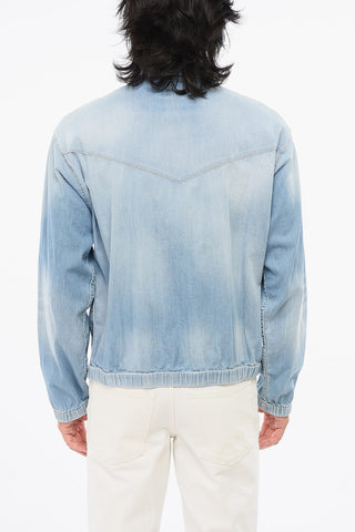Light-Wash Denim Shirt with Elastic Waist Detail