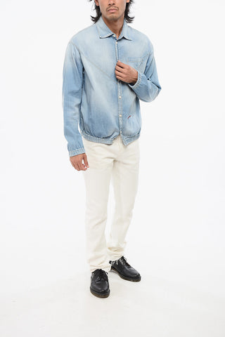 Light-Wash Denim Shirt with Elastic Waist Detail
