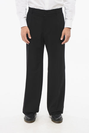 Virgin Wool Straight-Leg Trousers with Belt Loops