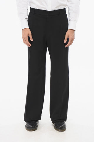 Virgin Wool Straight-Leg Trousers with Belt Loops