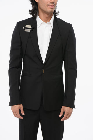 Wool Blend Slim Fit Blazer with U-Lock Closure