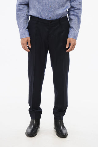 Single-Pleated Virgin Wool Pants with Elastic Waistband