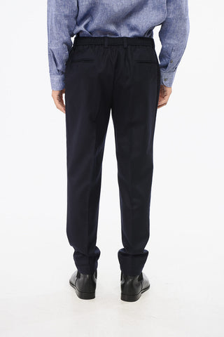 Single-Pleated Virgin Wool Pants with Elastic Waistband