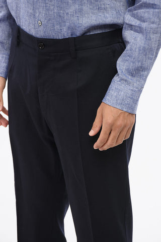Single-Pleated Virgin Wool Pants with Elastic Waistband
