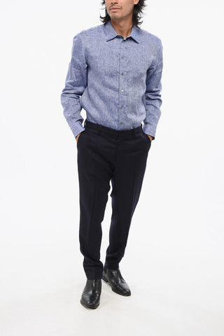 Single-Pleated Virgin Wool Pants with Elastic Waistband