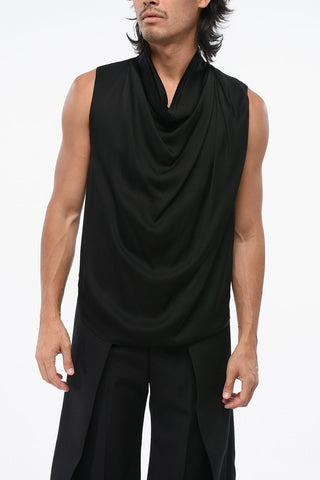 Solid-Color Silk Cowl-Neck Tank Top