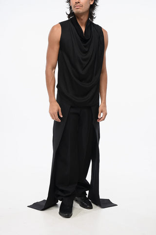 Solid-Color Silk Cowl-Neck Tank Top