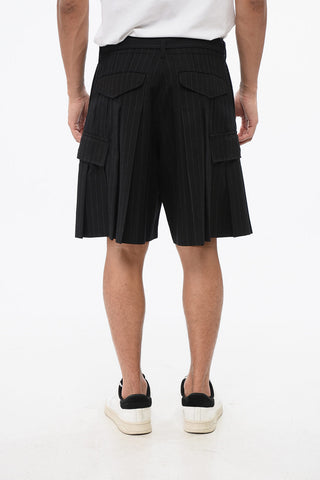 Chalk-Stripe Wool Shorts With Belt And Pleats