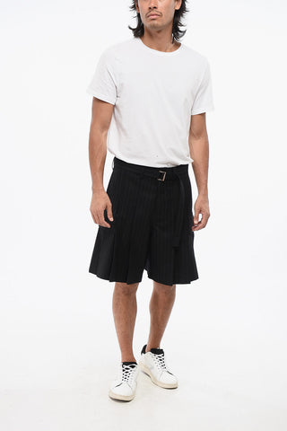 Chalk-Stripe Wool Shorts With Belt And Pleats