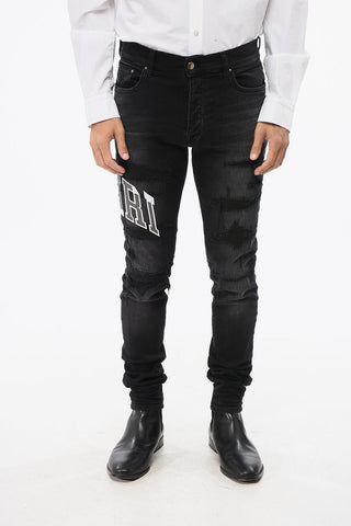 Jeans Effetto Vintage con Patch Logo a Contrasto 15cm