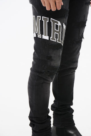 Jeans Effetto Vintage con Patch Logo a Contrasto 15cm
