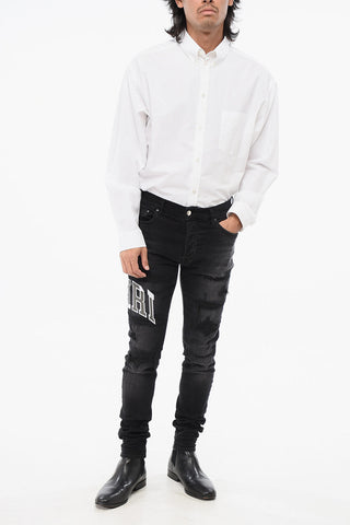 Vintage Effect Jeans with Contrasting Logo Patch 15cm