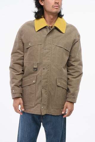 Waxed Cotton-Blend Utility Jacket with Leather Collar