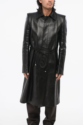 Leather Coat with Hidden Buttoning