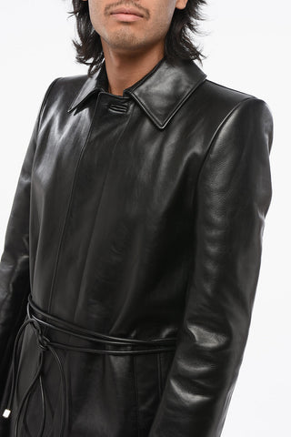Leather Coat with Hidden Buttoning