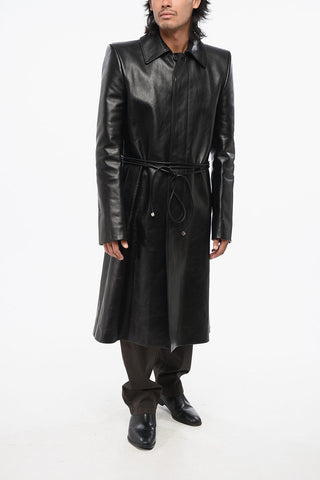 Leather Coat with Hidden Buttoning