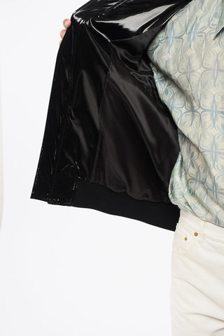 Solid-Color Bomber With Shiny Finish And Striped Ribbing