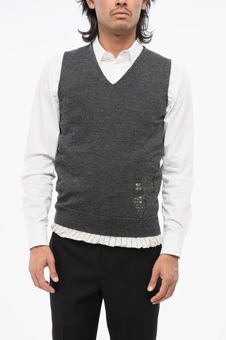 MM4 Wool Vintage-Effect Gilet with Striped Lining