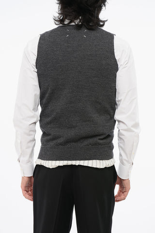 MM4 Wool Vintage-Effect Gilet with Striped Lining