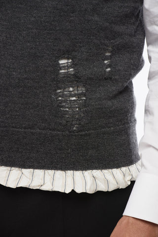 MM4 Wool Vintage-Effect Gilet with Striped Lining