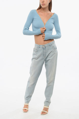 Geripptes Crop-Top mit Frontreißverschluss