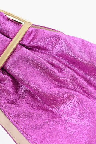 글리터 효과 가죽 와이드 벨트