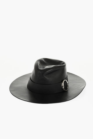 Leather POEM Fedora Hat with Meatl Frontal Detail
