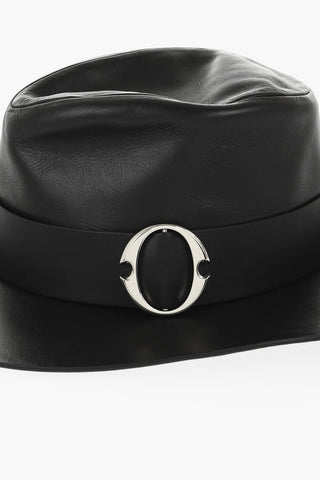 Leather POEM Fedora Hat with Meatl Frontal Detail