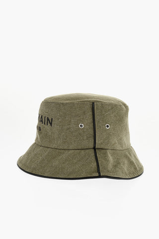 Canvas Bucket Hat B-ARMY with Leather Trims