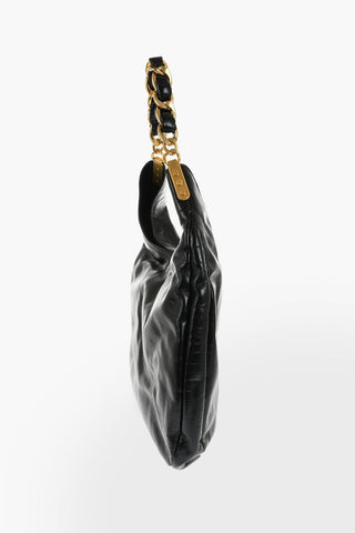 Leather CABAS Hobo Bag with Golden Effect and Embossed Logo