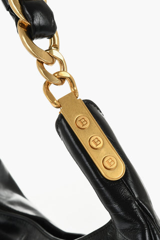 Leather CABAS Hobo Bag with Golden Effect and Embossed Logo