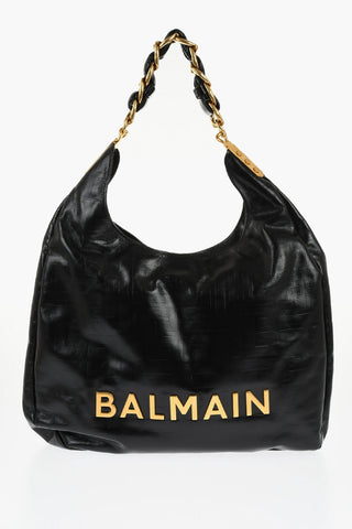 Leather CABAS Hobo Bag with Golden Effect and Embossed Logo