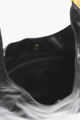Leather CABAS Hobo Bag with Golden Effect and Embossed Logo