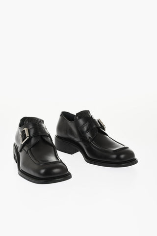 Leather Monk Strap Loafers with Rubber Sole