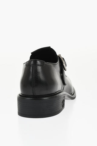 Leather Monk Strap Loafers with Rubber Sole