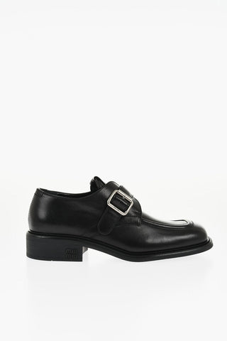 Leather Monk Strap Loafers with Rubber Sole