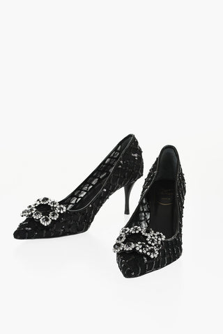 Paillettenpumps FLOWER STRASS mit Schmuck-Schnalle 7 cm
