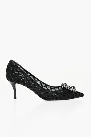 Paillettenpumps FLOWER STRASS mit Schmuck-Schnalle 7 cm