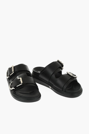 Sliders in Pelle con Doppia Fibbia