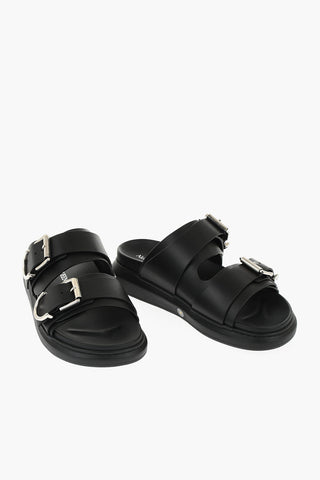 Sliders in Pelle con Doppia Fibbia