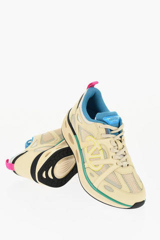 Leather V-LOGO Sneakers with Logo Patch