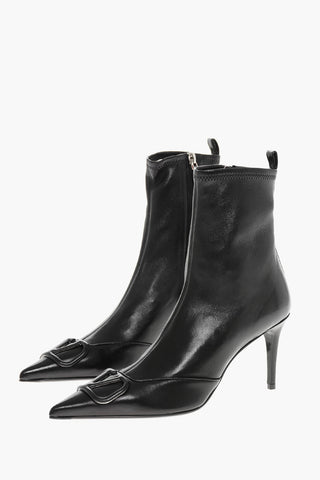 Leather Point Toe Booties with Monogram Detail 8cm