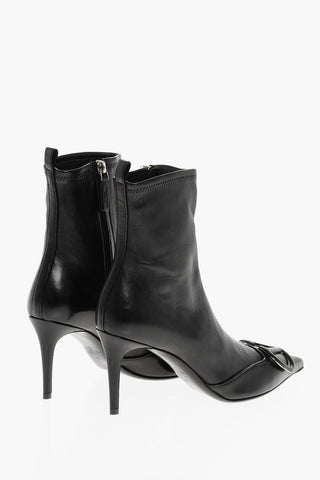 Leather Point Toe Booties with Monogram Detail 8cm
