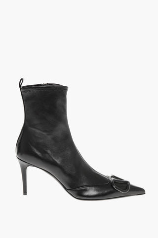 Leather Point Toe Booties with Monogram Detail 8cm