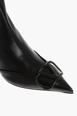 Leather Point Toe Booties with Monogram Detail 8cm