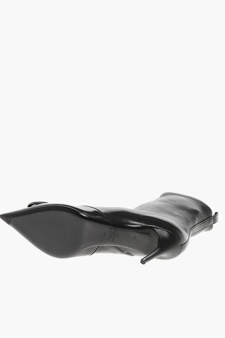 Leather Point Toe Booties with Monogram Detail 8cm