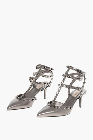 Pumps ROCKSTUD in Pelle Lamè con Borchie 7cm
